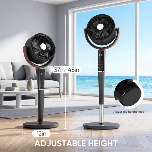 Bedroom Pedestal Fan, 20dB DC, 15 Speeds/5 Modes, 120° Osc., 12H Timer, LED, Remote, 1050CFM