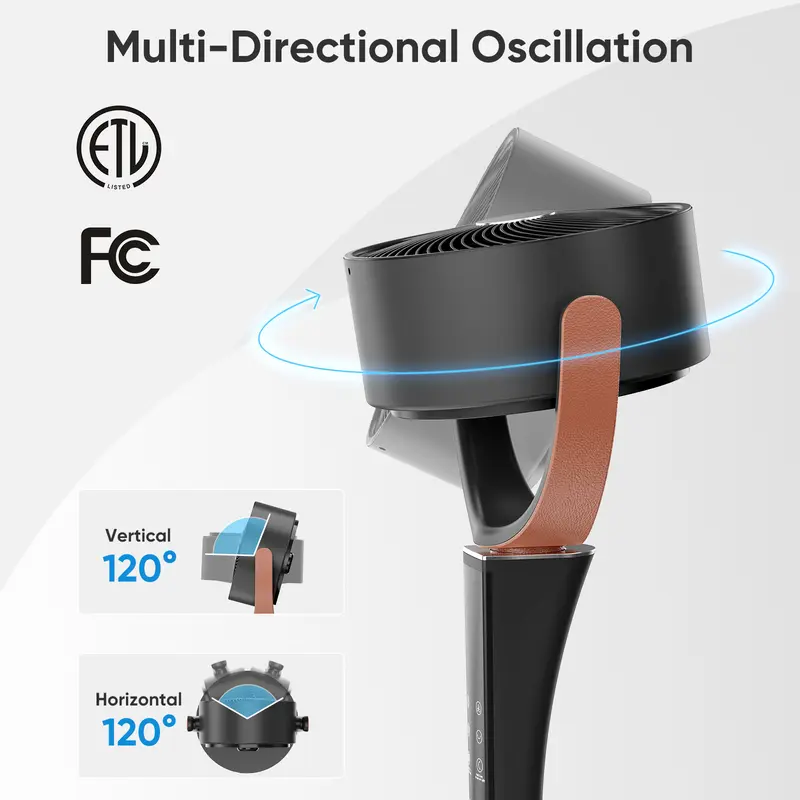 Bedroom Pedestal Fan, 20dB DC, 15 Speeds/5 Modes, 120° Osc., 12H Timer, LED, Remote, 1050CFM