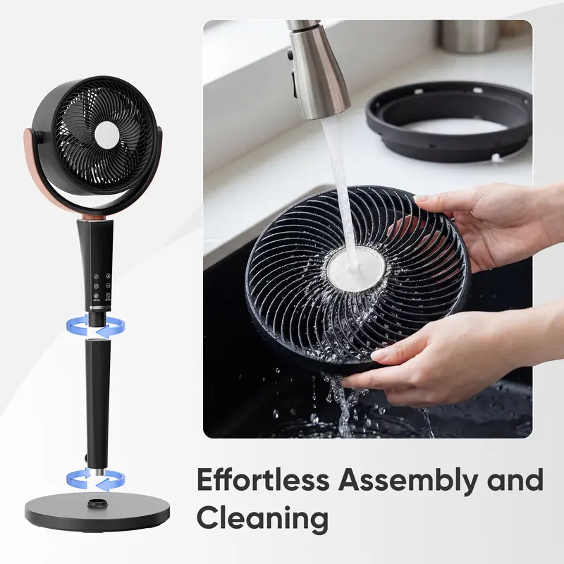 Bedroom Pedestal Fan, 20dB DC, 15 Speeds/5 Modes, 120° Osc., 12H Timer, LED, Remote, 1050CFM