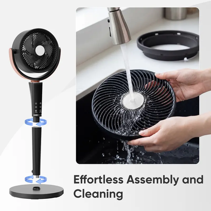 Bedroom Pedestal Fan, 20dB DC, 15 Speeds/5 Modes, 120° Osc., 12H Timer, LED, Remote, 1050CFM