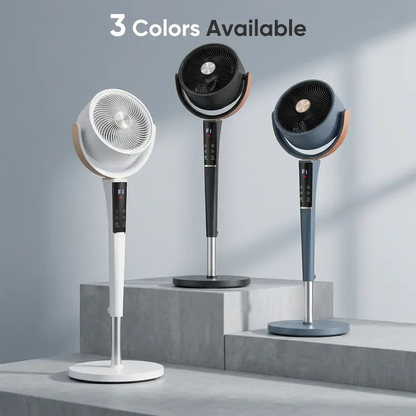 Bedroom Pedestal Fan, 20dB DC, 15 Speeds/5 Modes, 120° Osc., 12H Timer, LED, Remote, 1050CFM