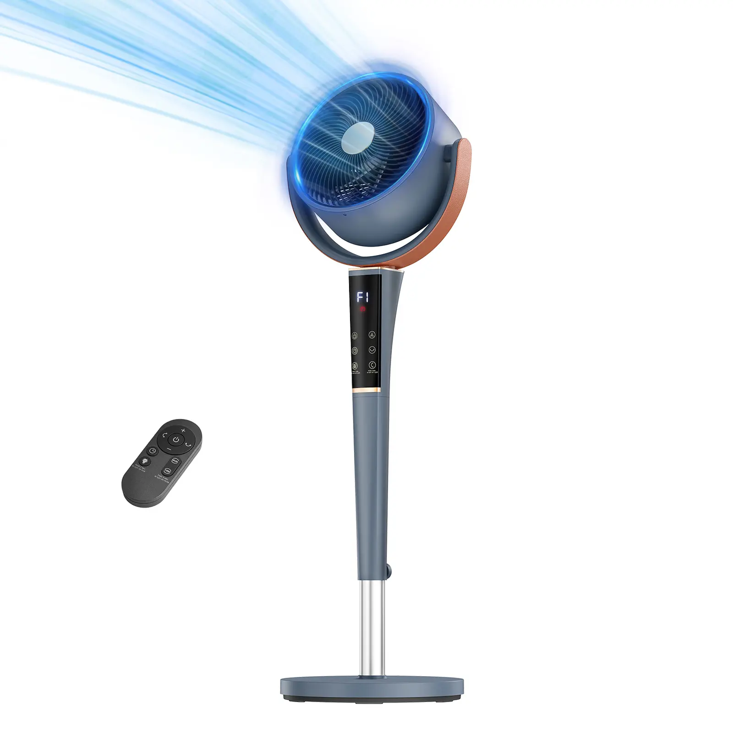 Bedroom Pedestal Fan, 20dB DC, 15 Speeds/5 Modes, 120° Osc., 12H Timer, LED, Remote, 1050CFM
