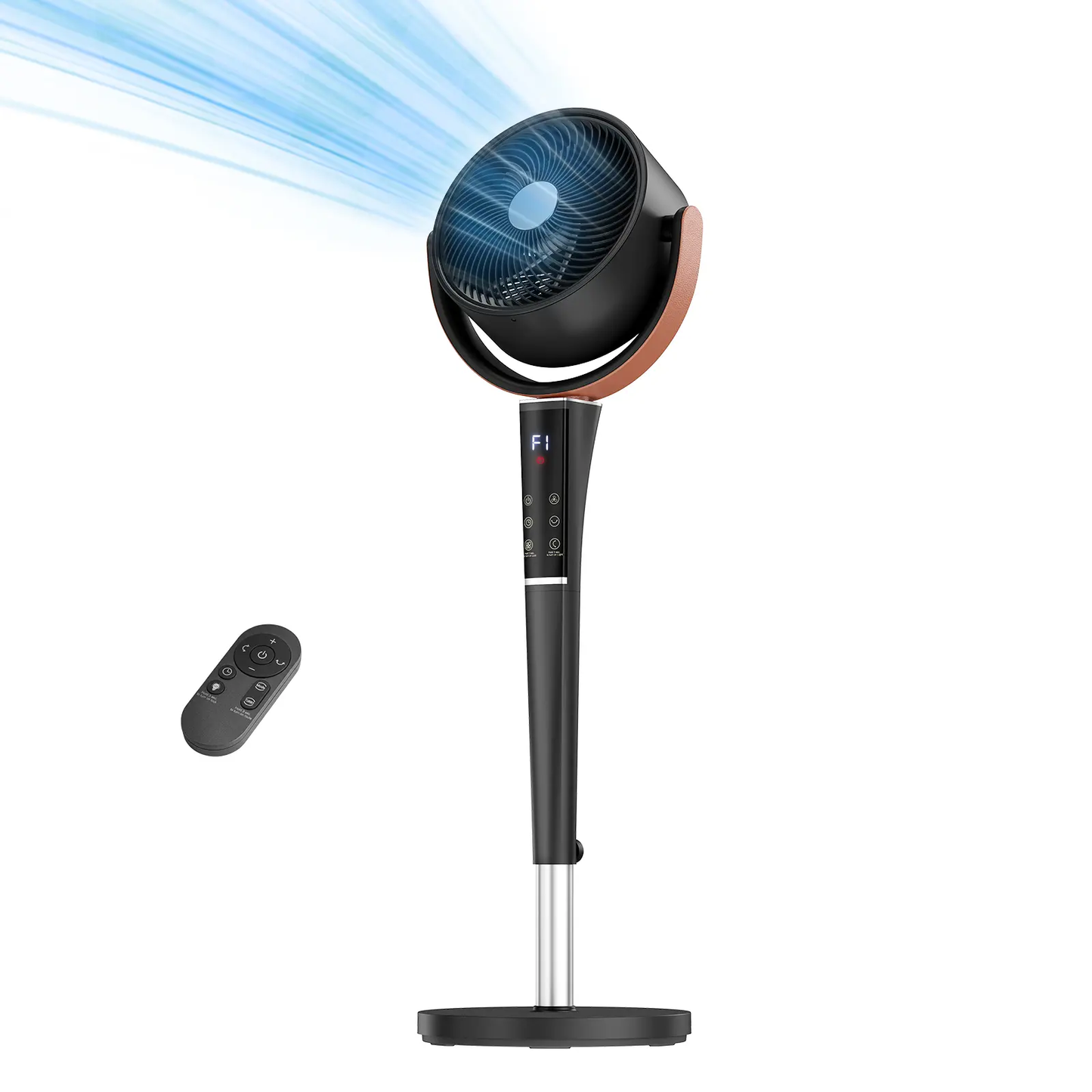 Bedroom Pedestal Fan, 20dB DC, 15 Speeds/5 Modes, 120° Osc., 12H Timer, LED, Remote, 1050CFM
